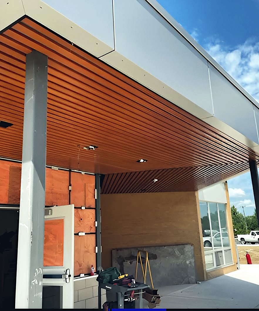 Architectural linear wood soffit system