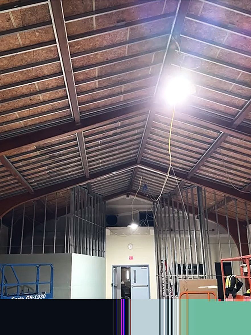 Metal stud framing in a vaulted commercial building